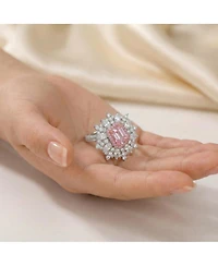 Sterling Silver White Gold Plated Yellow Radiant with Clear Cubic Zirconia Halo Ring