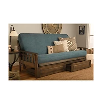 Kodiak Tucson Frame-Rustic Walnut Finish-Linen Aqua Mattress-Storage Drawers