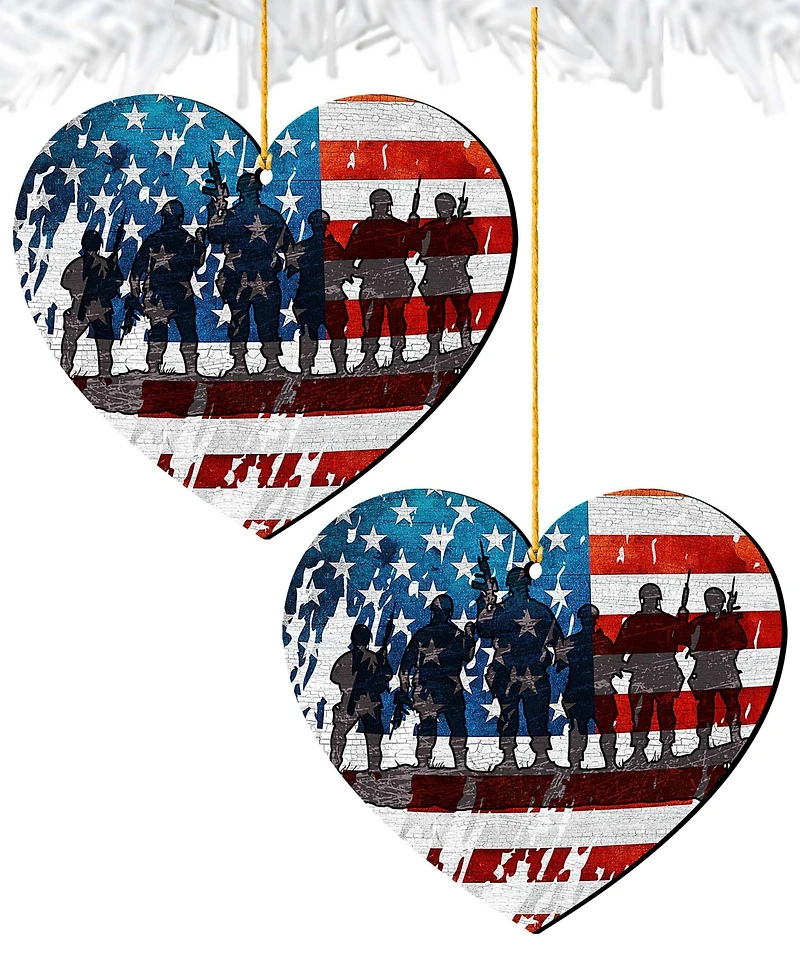 Designocracy Usa Military-Inspired Heart Holiday Ornaments, Set of 2