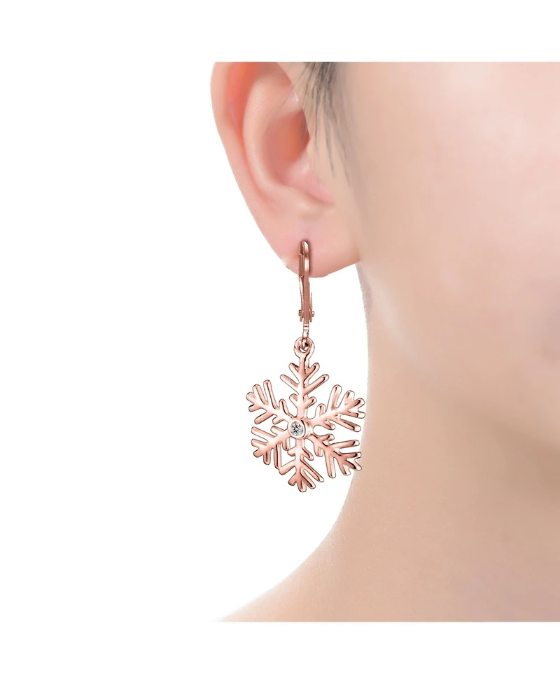 Cubic Zirconia Sterling Silver Snowflake Drop Euro Earrings