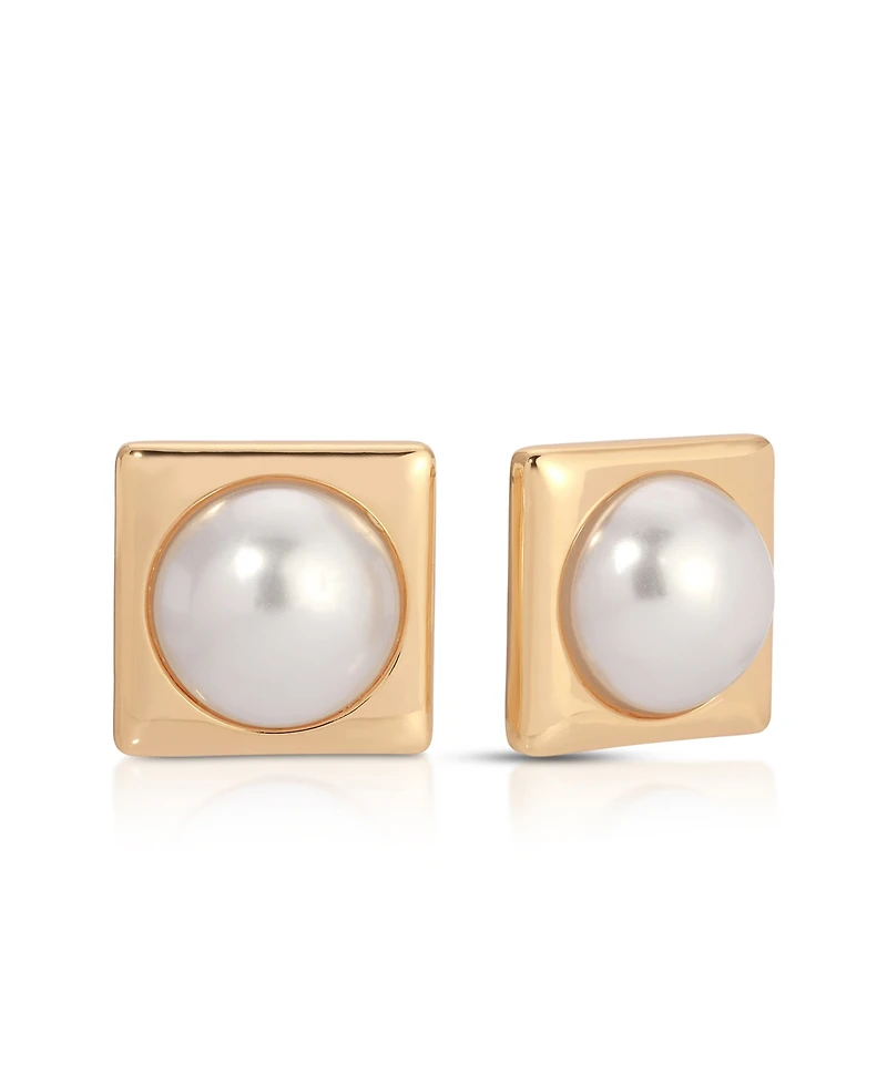 Ettika Square Pearl Stud Earrings