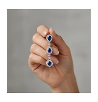 Sterling Silver Clear Cubic Zirconia Linear 3 Prong Dangle Earrings