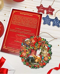 Designocracy Christmas Friends Puppy Wreath Holiday Ornaments, Set of 2