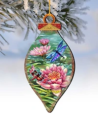 Designocracy Dragonflies and Water Lilies Holiday Ornaments, Set of 2