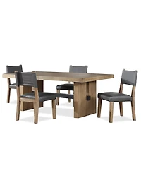 Macai -Pc. Wood Dining Set (Rectangular Table + Faux Leather Side Chairs