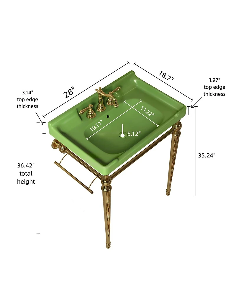 Sillysis 28" Bathroom Console Sink with Ceramic Vanity, Wall Mounted Basin & Stainless Steel Legs