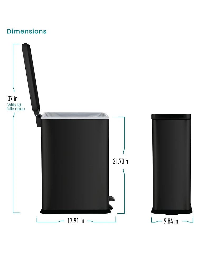 Home Zone Living 8 Gallon Slim Stainless Steel Kitchen Trash Can with Step Pedal and Soft Close Lid