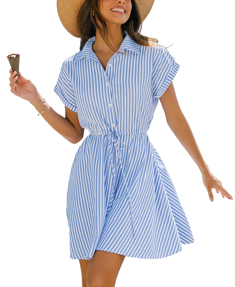 Cupshe Women's Can You Tell Striped Mini Beach Dress
