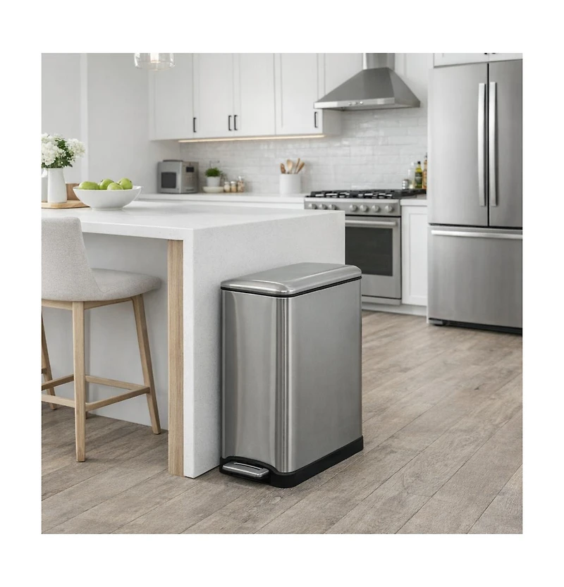 Home Zone Living 13 Gallon Dual Compartment Stainless Steel Kitchen Trash Can with Step Pedal and Soft Close Lid, Silver