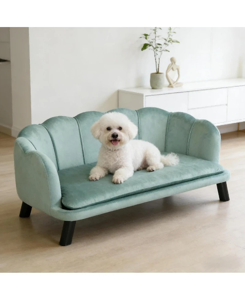 6thdruple Velvet Dog Sofa, Pet Couch with Wooden Legs, Large Pet Bed for Medium and Large Dogs