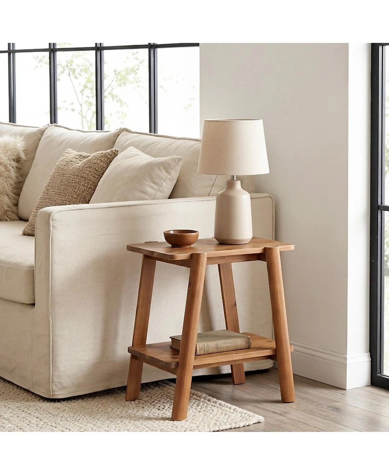 Tribesigns Solid Wood 2-Tier Narrow Side Table, End Tables, Farmhouse Bedside Table