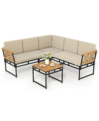 Gymax Set Of 4 Outdoor Sectional Sofa L-Shaped Metal Conversation Set w/ Cushions