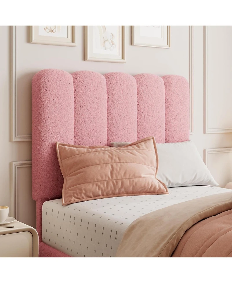 gaomon Bed Frame, Boucle Upholstered Platform Bed with Wave Headboard for Girls/Boys/Kids, Easy Assembly,Wooden Slats Support, No Box Spring Needed