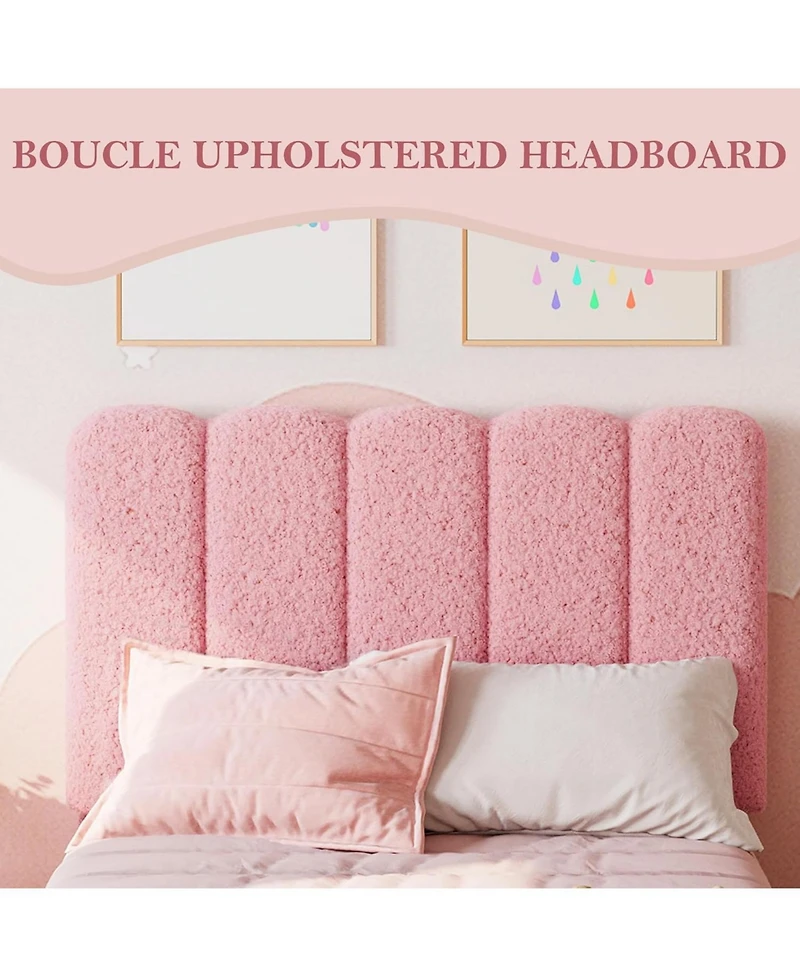 gaomon Bed Frame, Boucle Upholstered Platform Bed with Wave Headboard for Girls/Boys/Kids, Easy Assembly,Wooden Slats Support, No Box Spring Needed