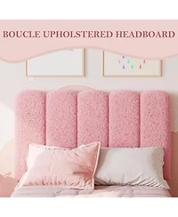 gaomon Bed Frame, Boucle Upholstered Platform Bed with Wave Headboard for Girls/Boys/Kids, Easy Assembly,Wooden Slats Support, No Box Spring Needed