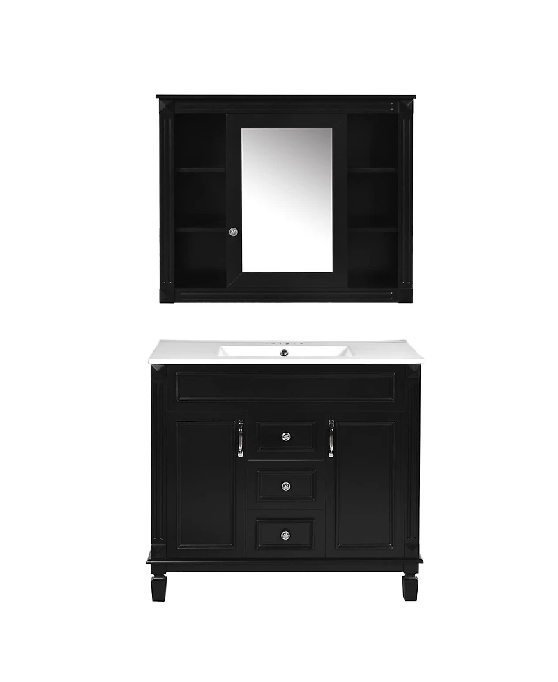 Sillysis 36" Bathroom Vanity with Sink and Mirror, Modern Freestanding Solid Wood Cabinet Storage Drawers Ceramic Top-Sillysis
