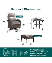 Gymojoy 5-Piece Wicker Patio Conversation Set with 6-inch Olefin Cushions Patio Swivel Chair with Ottoman