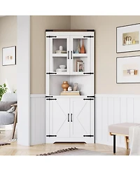 gaomon Rustic Farmhouse Tall Corner Storage Cabinet with Glass Doors & Adjustable Shelves, Corner Display Cabinet for Kitchen