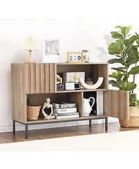 gaomon Farmhouse Entryway Table with Storage Shelves & Metal Legs - Wooden Sideboard Buffet Cabinet, Sofa Table for Living Room, Dining Room