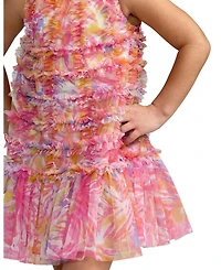 Mac Duggal Little Girls Floral High Neck Sleeveless Ruffled Dress