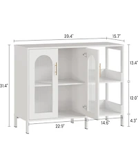 gaomon Sideboard Buffet Cabinet, Storage Cabinet with Wooden Frame, Tempered Glass Doors, Adjustable Shelves, Multi-Functional Storage for Living Room