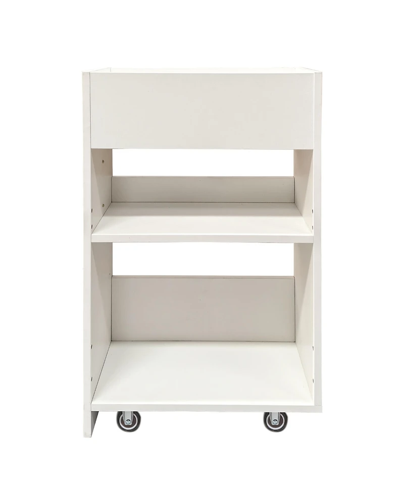 Rainsken 3 Tier Wooden Floor Standing Bookcase with Slide-Out Drawer and Dustproof Mobile File Cabinet, Hidden Storage for Living Room, Office