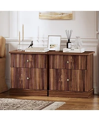 gaomon Fluted Nightstand with Drawers, Mid Century Modern Bedside Table, Brown Nightstand with Storage