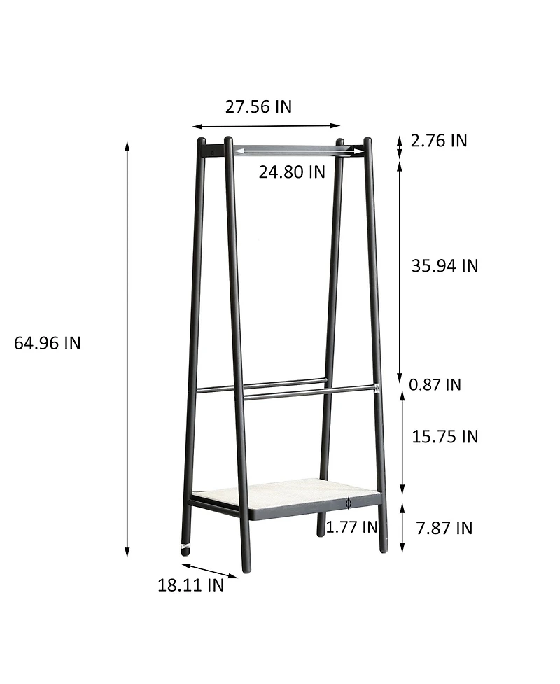 Rainsken Trapezoid Solid Oak Wood Clothes Rack, Standing Garment Racks with Shelves for Hanging Clothes