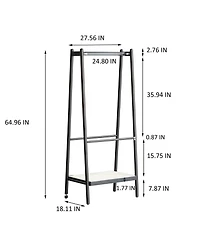 Rainsken Trapezoid Solid Oak Wood Clothes Rack, Standing Garment Racks with Shelves for Hanging Clothes