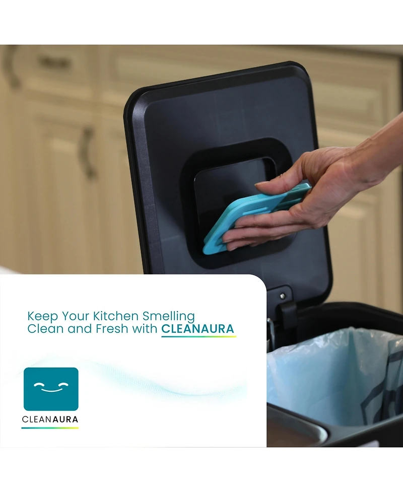 Home Zone Living 16 Gallon Stainless Steel Kitchen Trash and Recycling Can with Clean Aura Odor Control and Soft Close Lids.