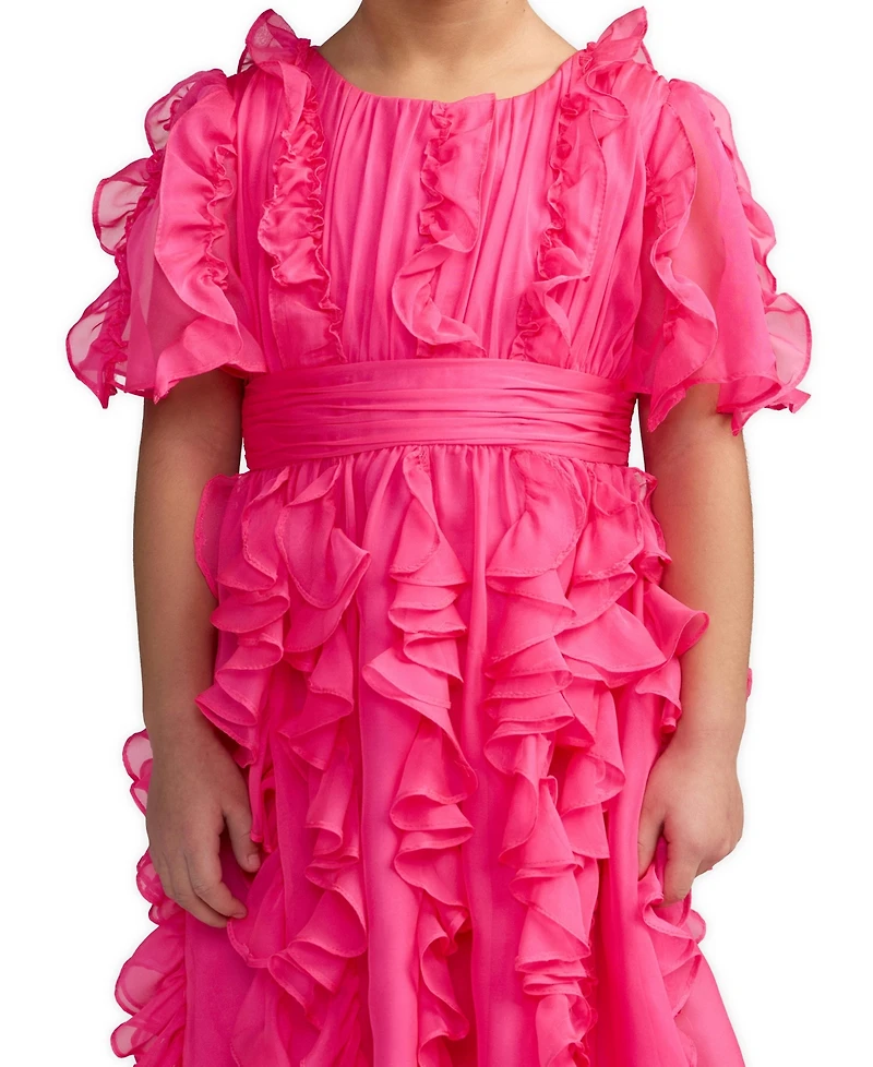 Mac Duggal Little Girls Chiffon High Neck Ruffle Dress