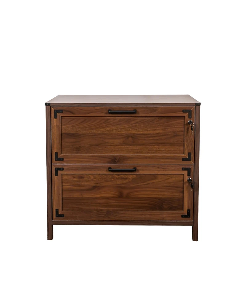 Rainsken 2 Drawer File Cabinet, Home Office Filing Organizer, Wood Lateral Filing Cabinet with Lock for Letter/Legal/A4/F4