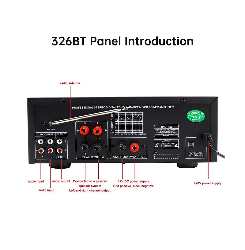 Artudatech 800W Bluetooth Stereo Amplifier, 2.1 Channel Home Audio with Karaoke, Usb/Sd & Fm Radio