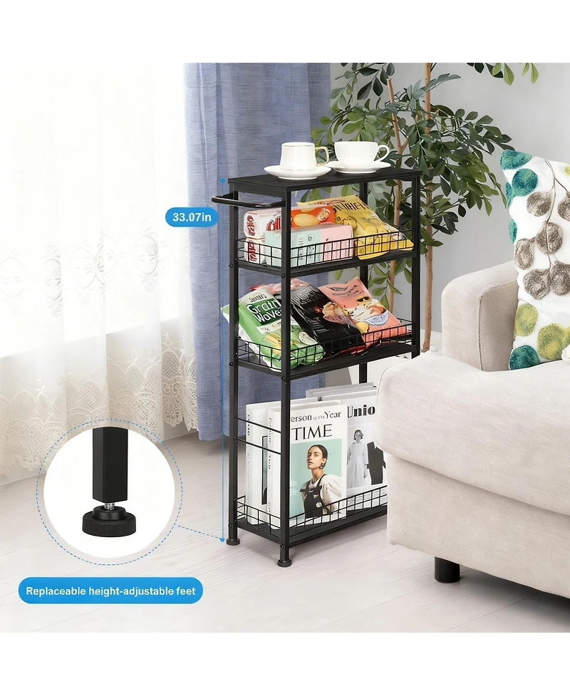 Yigii 4-Tier Slim Storage Cart with Wood for Narrow Spaces - Multi-Purpose Use