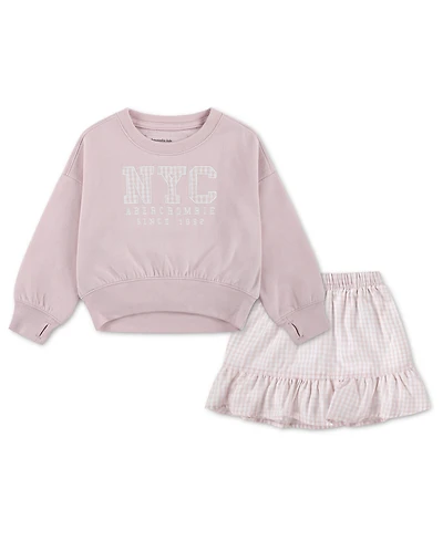 abercrombie kids Girls' Crewneck Sweatshirt and Skort, 2-Piece Set