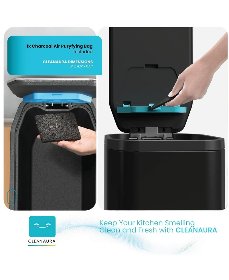 Home Zone Living 13 Gallon Slim Stainless Steel Kitchen Trash Can with CleanAura Odor Control and Soft Close Lid