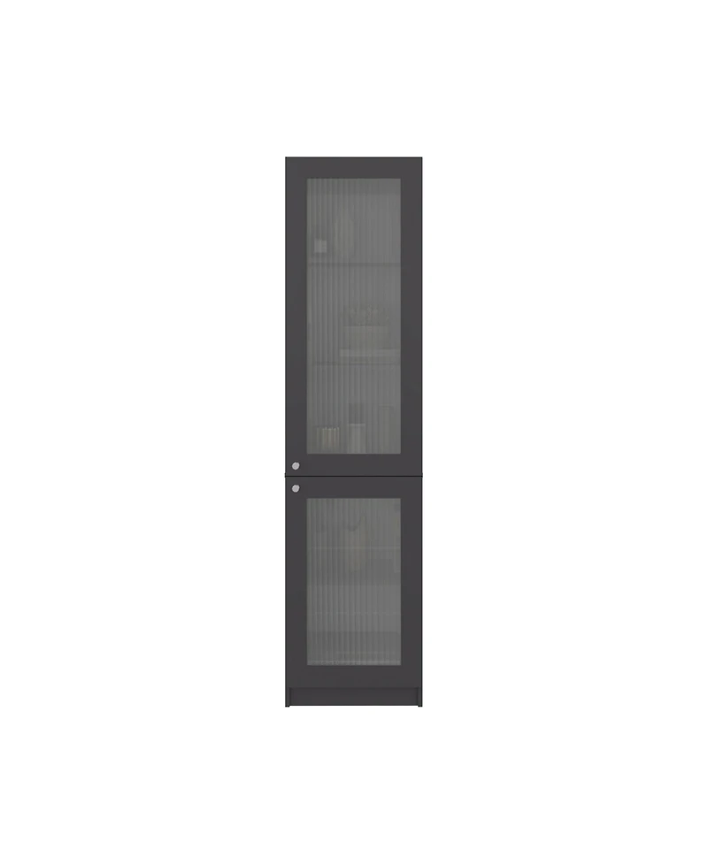 Fm Furniture Milo Modern Storage Cabinet with 5 Shelves and Glass Front, Minimalist Design