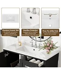 Sillysis Bathroom Vanity with Ceramic Sink, Solid Pine Frame, Soft Close Drawers & Door for Small Spaces