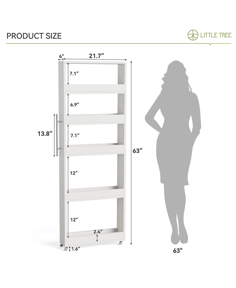 Tribesigns 5-Tier Tall Narrow Storage Cart on Wheels, 63 '' Mobile Shelf Organizer, Rolling Utility Cart for Kitchen, Dining Room, Small Spaces