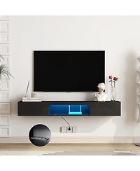 sumyeg 63" Modern Floating Tv Stand Wall Mounted with 16 Color Led Lighting