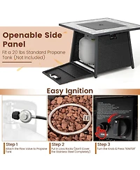 Gymax Set of 7 Patio Furniture w/ 35'' Propane Gas Fire Pit Table & Waterproof Cover