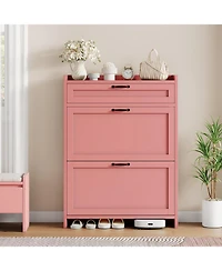 gaomon Shoe Cabinet with 2 Flip Drawers & 1 Top Drawer, High-Gloss Painted Wood Shoe Organizer with Adjustable Shelves