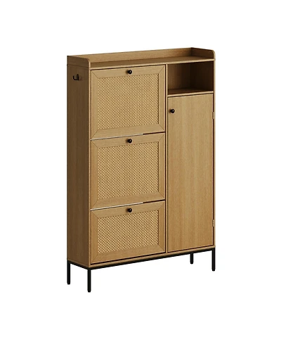 gaomon Rattan Shoe Storage Cabinet with 3 Flip Drawers, Freestanding Organizer with Adjustable Shelves for Entryway