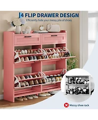 gaomon Shoe Cabinet with 4 Flip Drawers & 2 Top Drawers, Wooden Shoe Organizer Cabinet with Adjustable Shelf