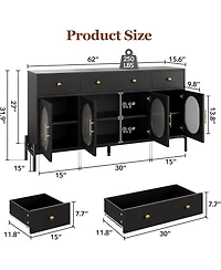 gaomon 62 Inch Modern Sideboard Cabinet 3 Drawers and 3 Glass Doors Anti Tip Safety