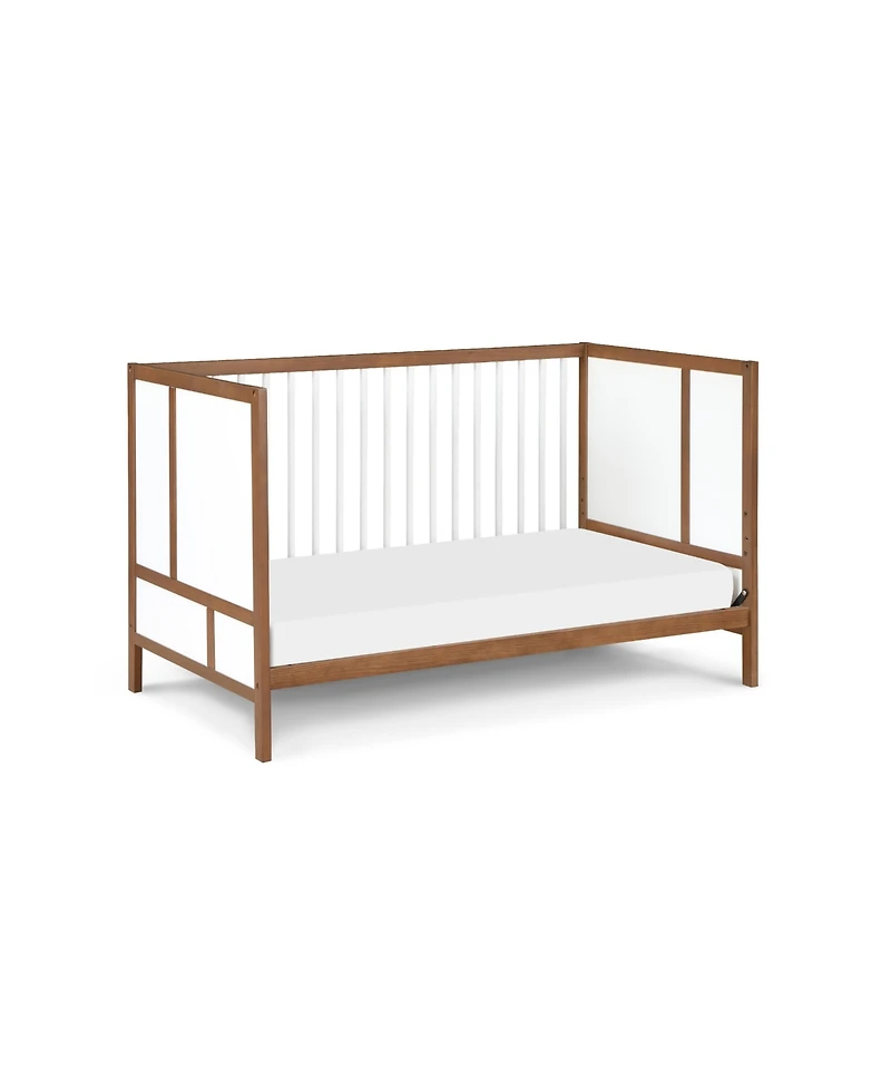 flynama 3in1 Convertible Crib with Solid End Panels Geometric Lines Solid Wood Three Adjustable Mattress Heights for Baby Nursery