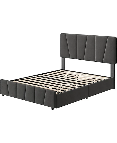 gaomon Linen Upholstered Bed Frame - Platform Bed Frame with 4 Storage Drawers & Adjustable Headboard, Wood Slat Support, No Box Sping Needed
