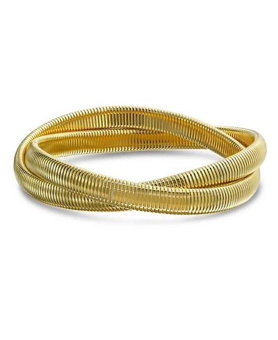 Bling Jewelry Omega Snake Cobra Wide Bangle Twisted Bracelet Set Gold Black Plated Steel