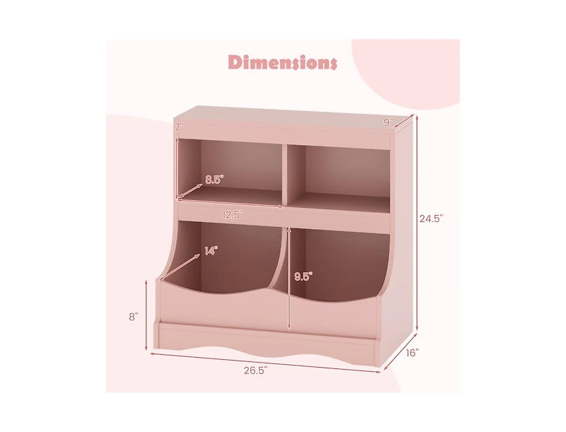 Slickblue 4-Cubby Kids Toy Storage Organizer and Bookcase