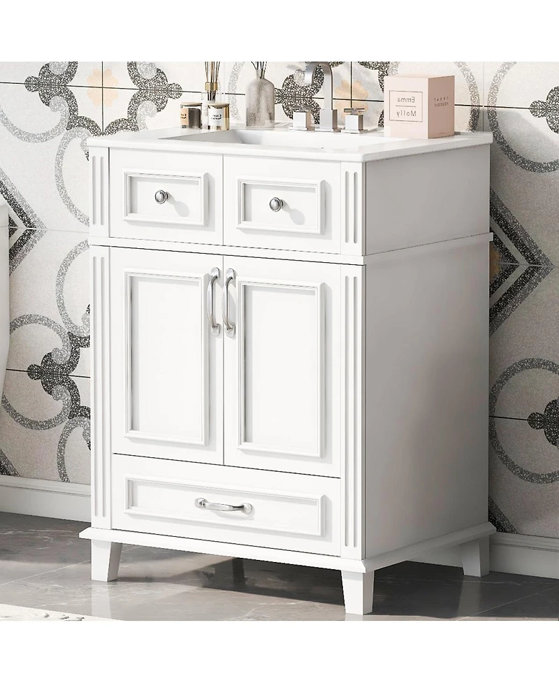 Sillysis Freestanding Bathroom Vanity with Ceramic Sink, Solid Wood Mdf Cabinet, Soft Close Drawer for Small Spaces